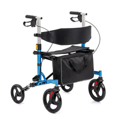 GARVEE Widen Seat Rolling Walkers for Seniors Double Folding Rollator Walkers Lightweight Aluminium Frame Rollator Walker/Comfort Handles with Dual Braking System/Thick Backrest/ 4 Wheels(Blue)