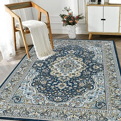 GARVEE Runner Rug 2x6 Oriental Vintage Bohemian Rug Ultra Thin Hallway Rug Non-Slip Washable Floral Throw Rugs Carpet Non Shedding Indoor Rug for Kitchen Bedroom Living Room, Navy