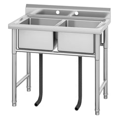 GARVEE Stainless Steel Sink, Commercial Kitchen Prep & Utility Sink Free Standing Double Bowl for Restaurant Laundry Garage Bar Workshop (2 Compartment, 39