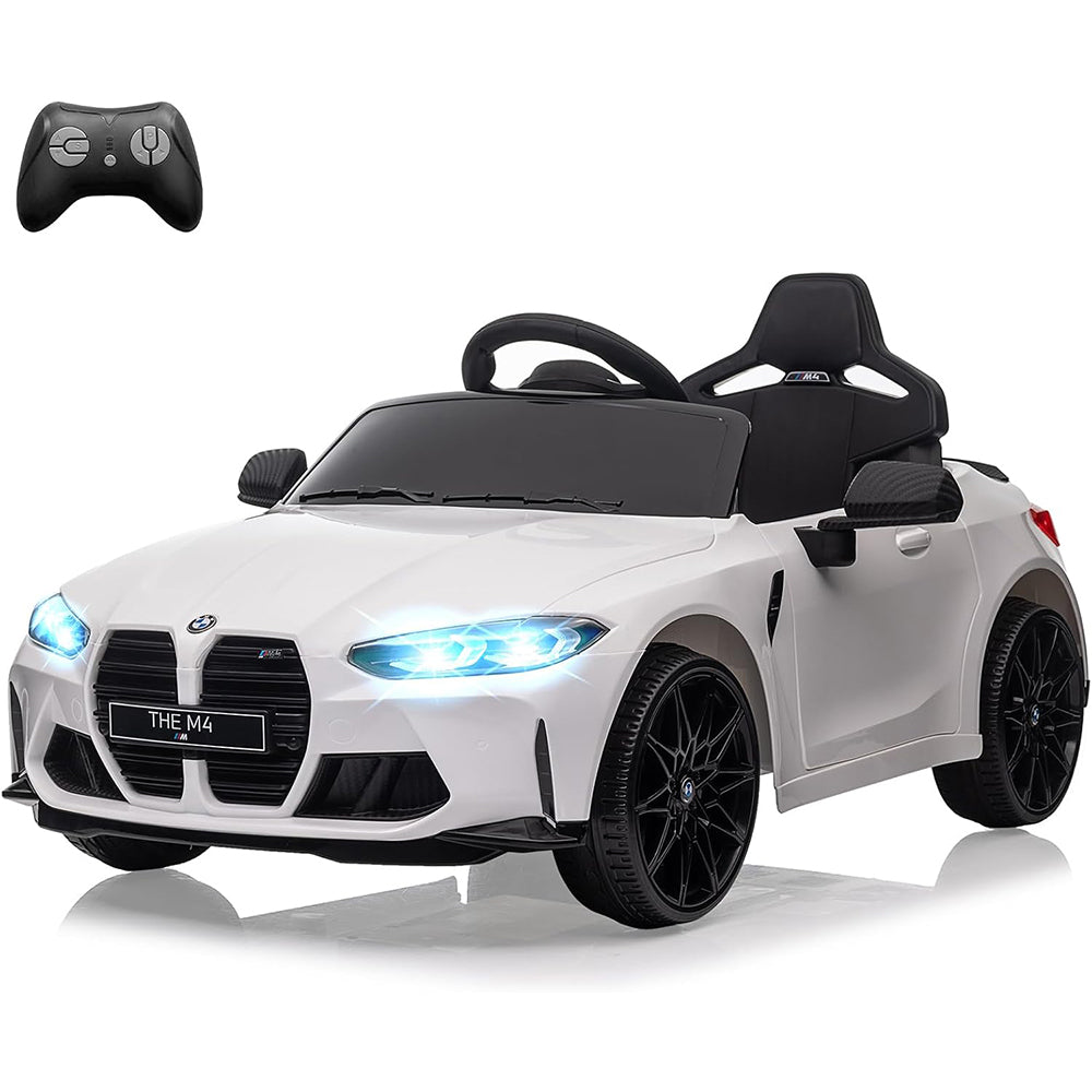 Licensed by BMW M4 12V Ride On Toy Car for Kids with Remote Control,Battery Powered Electric Vehicle Toy，3 Speed, with LED Light, MP3 for Boys and Girls-White