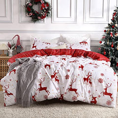 GARVEE Christmas Duvet Cover Twin, Soft Microfiber Red Duvet Covers, Reversible Printed Comforter Cover Set Christmas Holiday Decorative Bedding (Christmas Reindeer and Snowflake, Twin)