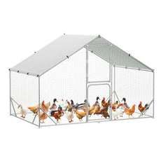 GARVEE Large Metal Chicken Coop, Chicken Coop Run with Cover, Large Chicken Run with Double Door, Chicken Pen for Outdoor Farm Yard (6.6'L x 9.8'W x 6.6'H)