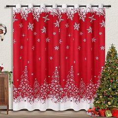 GARVEE Merry Christmas Window Curtains 42Wx63L inch, White Snowflakes Christmas Red Velvet Curtains Set of 2 Panels for Bedroom Living Room Kitchen Decor