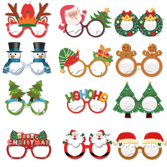 GARVEE 12pcs Christmas Glasses Santa Xmas Tree Elk Paper Glasses Frame Photo Prop For Christmas Party Decorations as shown in the picture