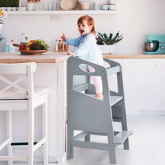 GARVEE Toddler Learning Tower Kitchen Helper Stool, GARVEE Step Stool for Kitchen Counter Bathroom Sink, Adjustable Height, Non-Skip Feet & Heavy Duty, Chalkboard, Wood Standing Tower for Toddlers 1-3