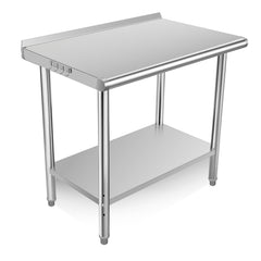 GARVEE Stainless Steel Table, 36 x 24 inches Kitchen Prep Work Tables with Backsplash, NSF Commercial Worktable with Adjustable Under Shelf for Restaurant Home and Hotel