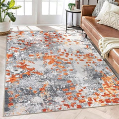 GARVEE Boho Chic Abstract Rug 5x7 Machine Washable Rug Colorful Rug Non Slip Non Shedding Throw Rug Stain Resistance Living Room Rug for Apartment Playroom, Orange/Grey