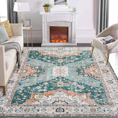 GARVEE Area Rug 2x6 Vintage Floral Area Rug Washable Rug Hallway Runners Entryway Mats Soft Indoor Oriental Rug Floral Print Distressed Carpet for Kitchen Laundry Non Slip Backing Accent Rug Green