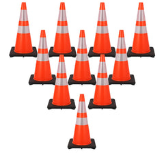 GARVEE 10 Pack of 28 Inch Safety Traffic Cones - Orange PVC Cones with Reflective Collars for High Visibility; Safety Cones Great for Parking Lots, Driveways, Construction, and Traffic Management