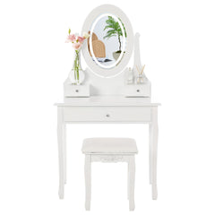 GARVEE Vanity Desk with Mirror and Lights, Wood Makeup Dressing Table with Oval Mirror & Stool,3 Colors Lighting Modes,Modern Bedroom Dressing Table with 5 Large Drawers for Kids Girls Women (White)