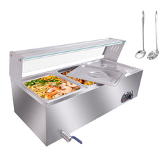 GARVEE Commercial Food Warmer, 120 Qt Electric Bain Marie with 6 Inch Deep Pans,Steam Table with Tempered Glass Cover, 1500W Countertop Stainless Steel Buffet Bain Marie 86-185掳F Temp Control - 3 x 12QT