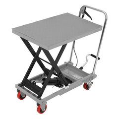 GARVEE Hydraulic Lift Table Cart 500lbs, Lift Table Capacity 28.5 Inch Lifting Height, Manual Single Scissor with 4 Wheels and Non-Slip Pad Thickness 3mm for Material Handling and Transportation - 500lbs / Grey