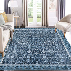 GARVEE Washable Area Rug 9x12 Large Vintage Oriental Rugs for Living Room Soft Vintage Bedroom Rug Ultra-Thin Traditional Floral Carpet Stain Resistant Rug for Dining Room Guest Room Home Decor 9x12