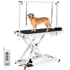 50 Inch Electric Dog Grooming Table, Heavy Duty, Height Adjustable Pet Grooming Table with Socket w/Leveling Wheels, Grooming Arm, Anti Slip Tabletop & Tool Organizer, for All Pets