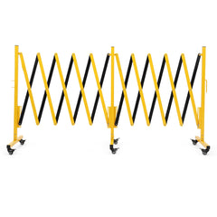 GARVEE Expandable Metal Barricade, 16FT Folding Security Gate with Wheels, Retractable Driveway Gate, Flexible Mobile Barricade Safety Barrier, Yellow and Black