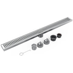 GARVEE 32 Inch Linear Shower Drain, Brushed Nickel Shower Floor Drain, High Flow Shower Drain Kit with Removable Grid Cover, Hair Filter and Adjustable Leveling Feet