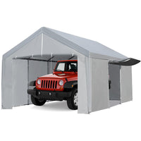 GARVEE 10×20FT Carport Heavy Duty Car Canopy Storage Shed, Portable Garage Party Tent with Removable Sidewalls & Doors for SUV Boats Truck Grey