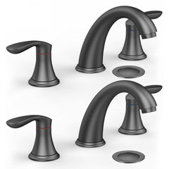 Black Bathroom Faucet, 3 Hole Bathroom Sink Faucet, with Pop up Drain and Cold Hot Water Lines