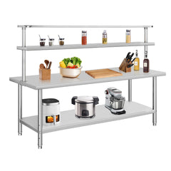 GARVEE 60 x 24 Inches Stainless Steel Work Table + Heavy Duty + Adjustable Shelf & Hooks + High Bearing Capacity + Removable Shelf + Kitchen, Garage, Workshop Use