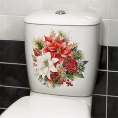 GARVEE PVC Self-Adhesive Toilet Lid Stickers Waterproof Lightweight Christmas Flower Patterns Bathroom Toilet Seat Wall Sticker (30x30cm) 1 Polyvinyl Chloride 30 x 30CM