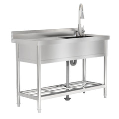 GARVEE Stainless Steel Utility Sink, Free Standing Single Bowl Kitchen Sink with Cold and Hot Water Pipe and Faucet, Washing Hand Basin for Laundry Room Kitchen Restaurant Garage Garden Backyard