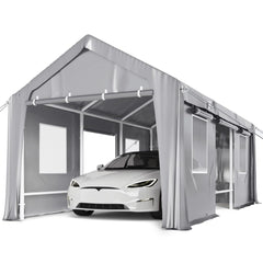 GARVEE 13x20FT Carport Canopy Heavy Duty Windproof, Reinforced Portable Garage, Outdoor Storage Shed for Pickup Boat and Equipment Silver Gray