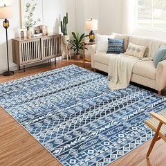 GARVEE Geometric Area Rug 3x5 - Machine Washable, Easy-Cleaning, Non-Shedding, Stain Resistant, Non-Slip, Foldable Indoor Mat for Living Room, Bedroom, Kitchen, Entryway, Bathroom, Blue