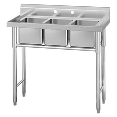 GARVEE Utility Stainless Steel Sink, Commercial Kitchen Prep Sink Free Standing 3-Compartment Bowl for Restaurant Laundry Garage Bar Workshop 17.7