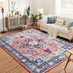 GARVEE Boho Vintage Medallion Area Rug - 4x6 Washable Floral Print Rug, Easy-Cleaning, Low-Pile, Non-Shedding, Non-Slip Soft Accent Carpet for Dining Room, Home Office, Bedroom, Entryway