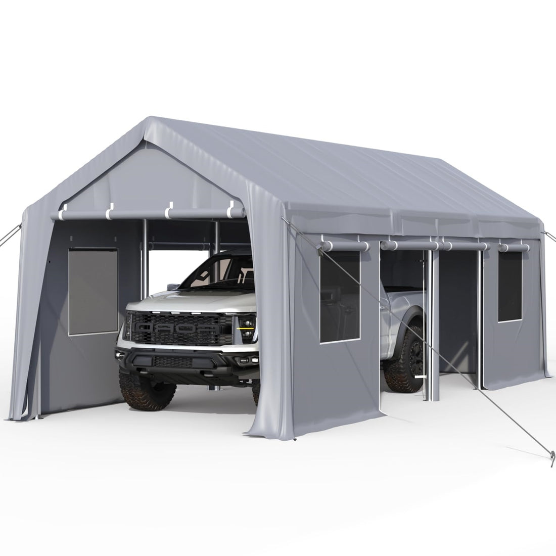 GARVEE 25'x13' 160G Carport Top Replacement Cover , Heavy-Duty Garage Top Tent Shelter Tarp Waterproof & UV Protected (Top Cover Only, Frame Not Included), Gray