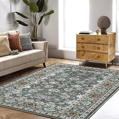 GARVEE 8x10 Living Room Rug Machine Washable Area Rug Throw Oriental Indoor Carpet Retro Area Rug Vintage Rug for Bedroom Kitchen Nursery Home Office, 8' x 10' Grey