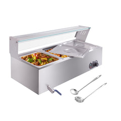 GARVEE 3-Pan Electric Food Warmer, 1500W Stainless Steel, Tempered Glass Cover, Adjustable Temp, for Buffet Party