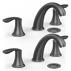 GARVEE Bathroom Sink Faucet, Faucet for Bathroom Sink, Widespread Matte Black Bathroom Faucet 3 Hole with Stainless Steel Pop Up Drain and cUPC Lead-Free Hose - (Matte Black 2 Packs)