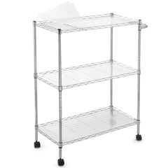 GARVEE 3 Tiers Kitchen Rolling Utility Cart, Wire Rolling Service Cart with Handle Bar and Shelf Liner, 300Lbs Capacity Trolley Serving Cart for Kitchen