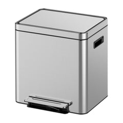 GARVEE 36 L/9.5 Gallon Dual Trash Can, Rectangular Waste Basket with Metal Lid & Step Foot Pedal, Double Compartment Classified Garbage Can, Stainless Steel Trash Can with Removable Inner Bucket