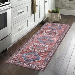 GARVEE Oriental Runner Rug 2x6 Modern Rug for Bedroom Machine Washable Rug Vintage Floor Mat for Dining Retro Floor Cover Aesthetic Non-Shedding Anti-Slip Kitchen Mat,Terracotta