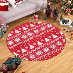 GARVEE Christmas Round Rug 4Ft Bohemian Style, Tree & Snowflake Pattern, Polyester, Non-Slip, Washable, Living & Dining Room