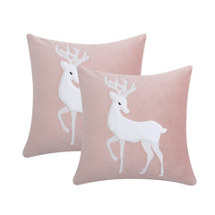 GARVEE Set of 2 Throw Pillow Covers,Modern Soft Velvet Sofa Square Cushion Pillowcases for Christmas Home Decor, Elk Patterns, Pink, 18 x 18 Inch