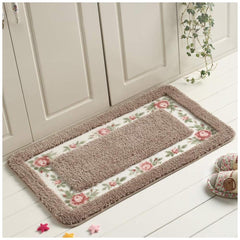 Pastoral Style Rose Pattern Non Slip Water Absorption Rectangle Carpet Floor Mat