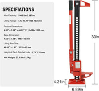 GARVEE 3 Ton Farm Jack, 33" Utility Farm Jack, 6600 Lbs Capacity Ratcheting Off Road Utility Jack, Heavy-Duty Farm Jack Foratv, Utv, SUV, Tractor, Truck, Universal Jack