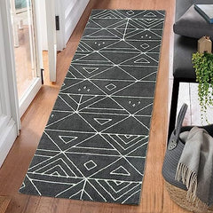 GARVEE Area Rug 2' x 6' Moroccan Runner Rug Indoor Modern Geometric Floor Cover Soft Thick Hallway Runner Contemporary Long Kitchen Mat Non Shedding Farmhouse Floor Carpet Bedroom Living Room, Grey