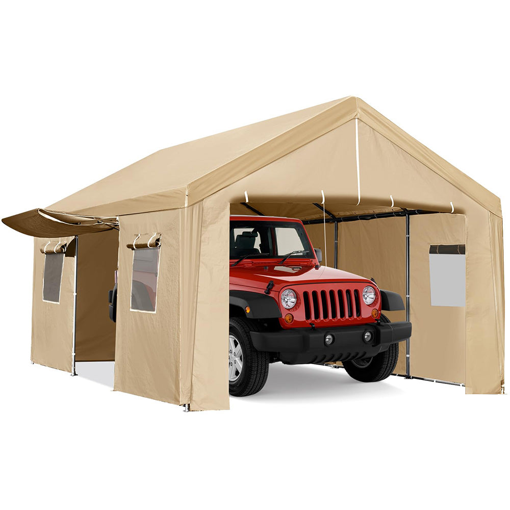 GARVEE 10x20ft Carport Canopy, Portable Garage with Zipper Door, Ventilated Windows and Removable Sidewalls for Automobiles Truck Boat Yellow