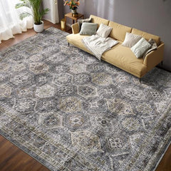 GARVEE 10x13 Area Rug for Living Room Washable Rugs Distressed Rug for Bedroom Large Rug Vintage Rug Non Slip Carpet Throw Rugs for Dining Room Stain Resistant Office Rug Classroom Rug, Grey/Brown