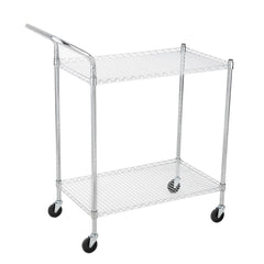 GARVEE Commercial Grade Utility Cart, 2 Tires Wire Rolling Cart, Steel Service Cart with Wheels, Food Storage Trolley for Restaurant,Kitchen, High Handle