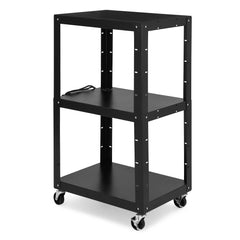 GARVEE AV Cart, 3-Layer AV Cart, Media Cart with Power Strip, Height Adjustable Utility Cart, Heavy- Duty AV Car with 4 Rolling Casters and 2 Locking Brakes for Presentations Office and Schools