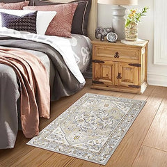 GARVEE Small Rug Machine Washable Area Rug Indoor Throw Doormat Vintage Rug Mat Non-Slip Kitchen Sink Rug Stain Resistant Boho Floor Carpet for Entrance Laundry Bedroom, 2' x 3' Beige