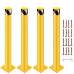 GARVEE Bollard Post 30 inch, Safety Bollard Post in Ground, Removable Steel Bolt Down Parking Bollards, Yellow - 4PACK