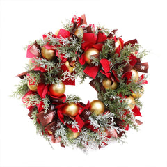 GARVEE Christmas Wreath with Christmas Balls, Ribbons, Artificial Wreath Xmas Decorations Holiday Ornaments for Front Door Porch Window Wall Decor