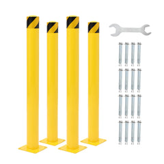 GARVEE Safety Bollard 4 Packs, 36 Inch Height Bollard Post, 4.5 Inches Diameter Steel Pipe, Yellow Safety Steel Bollard with 8 Anchor Bolts, Driveway Security Bollards for Traffic-Sensitive Area