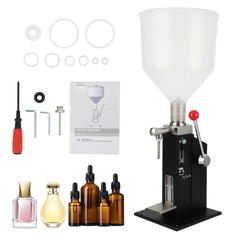 GARVEE 5-50ml Manual Paste Liquid Filling Machine - Adjustable Bottle Filling Machine With 10L Transparent, Lightweight Design for Creams Perfume Drink Medicine - 5-50ml with shelf / Black